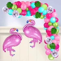 hawaii theme party balloons garland arch kit tropical flamingo foil balloons globos palm leaves summer wedding party decor