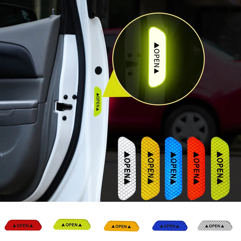 

4PCS/Set Car Door Stickers Warning Mark Reflective Tape Auto Exterior Accessories Open Sign Safety Reflective Strip