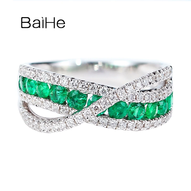 BAIHE Solid 14K белое золото 0.50ct безупречные натуральные изумруды 0.40ct натуральный