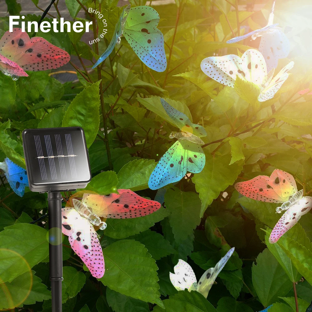 12 Светодиодный s бабочка солнечные гирлянды много цветов солнечная энергия