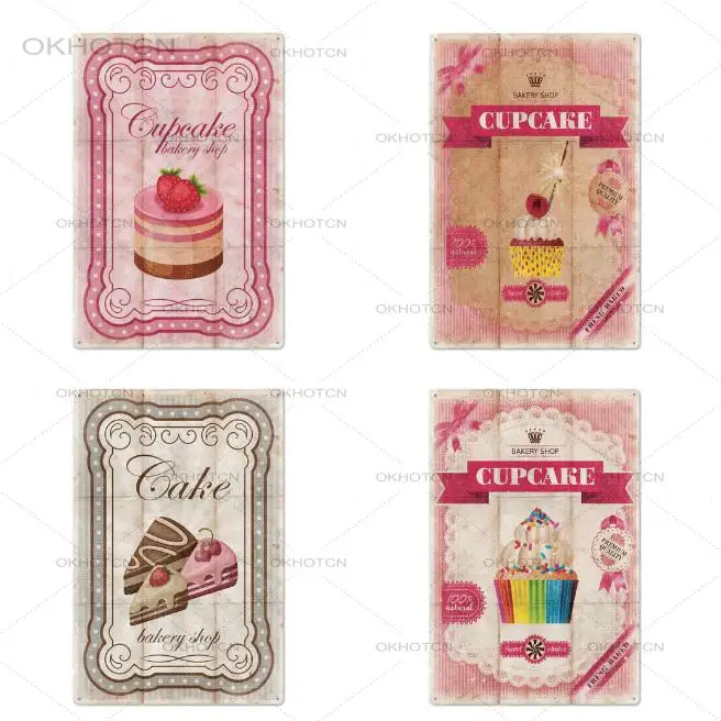 

Metal Tin Sign Plaque Retro Poster Wall Decor Cup Cake Vintage Art Decorative Kitchen Cafe Cake Shop Room Home