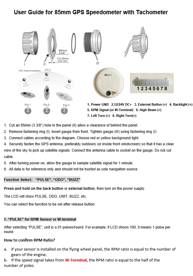 8000 миль/ч 0 об/мин левый правый дальний луч GPS скоростной Тахометр превышение