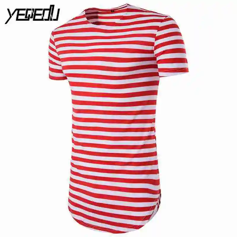 #4103 летняя полосатая футболка в стиле Харадзюку очень длинная хип-хоп Мужская