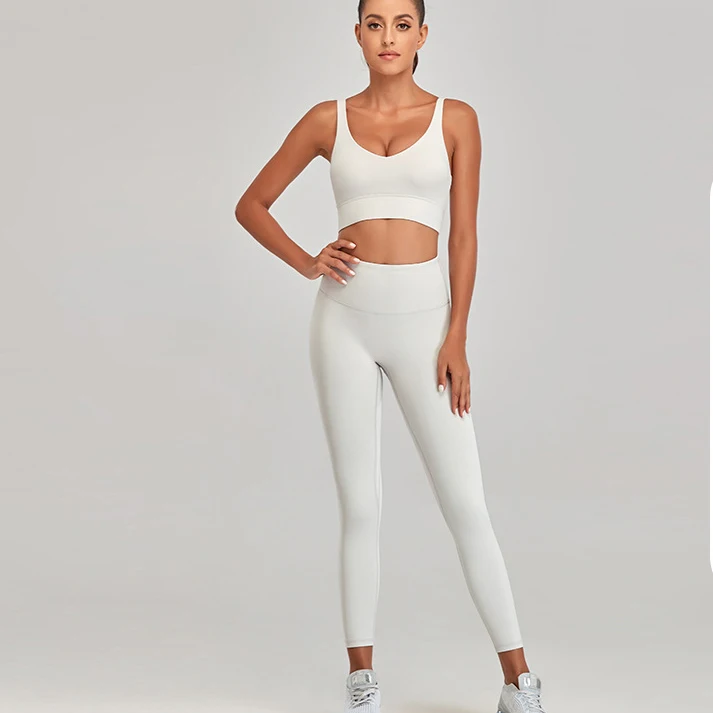 

New 2 Piece Gym Clothing Nylon Naked Feeling Sports Bra Top Leggings Tights Suit Sportswear Yoga Set Women's Tracksuit 2020 L