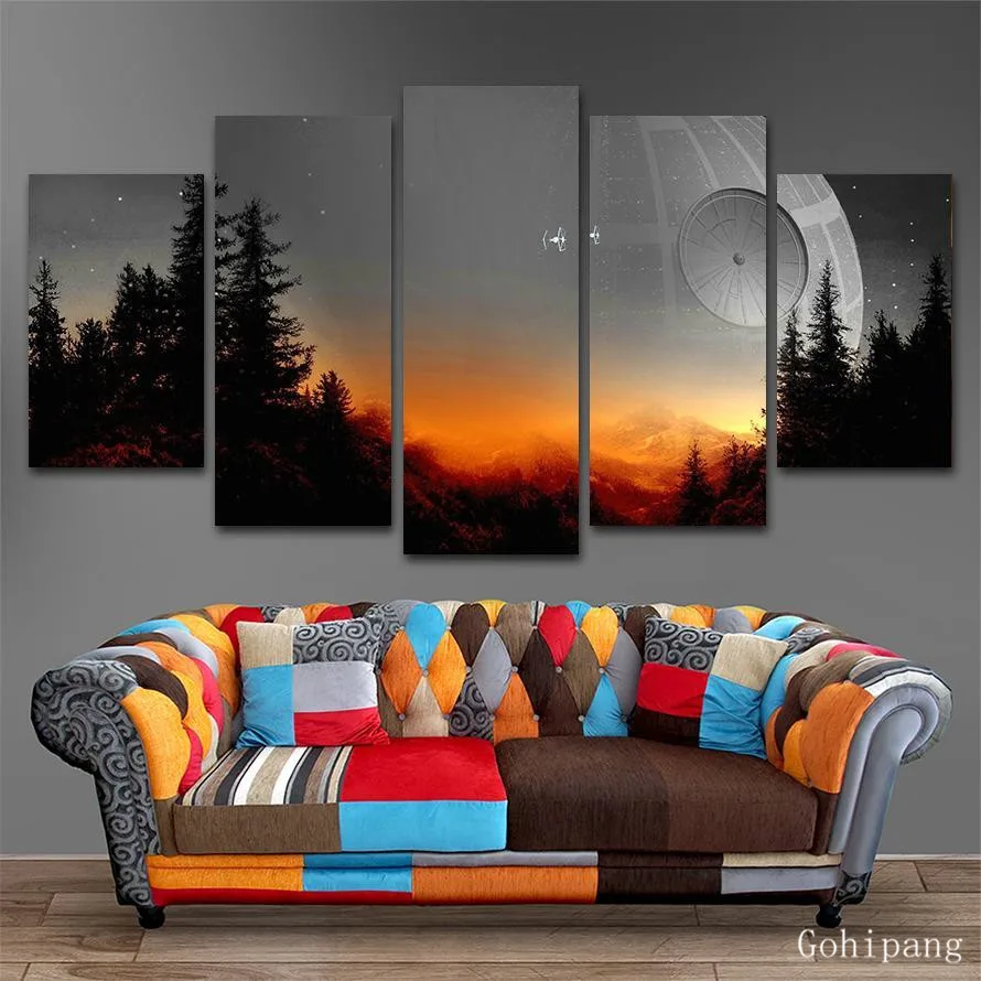 Modular Canvas Pictures Wall Art Framed 5 Pieces Tree Death Star Painting Living Room Prints Movie Poster And Print Home Decor | Дом и сад