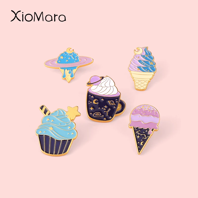 

Starry Ice Cream Enamel Pins Custom Romantic Dessert Egg Cone Food Badge Bag Hat Kid Girl Cute Brooches Collection Gifts Jewelry