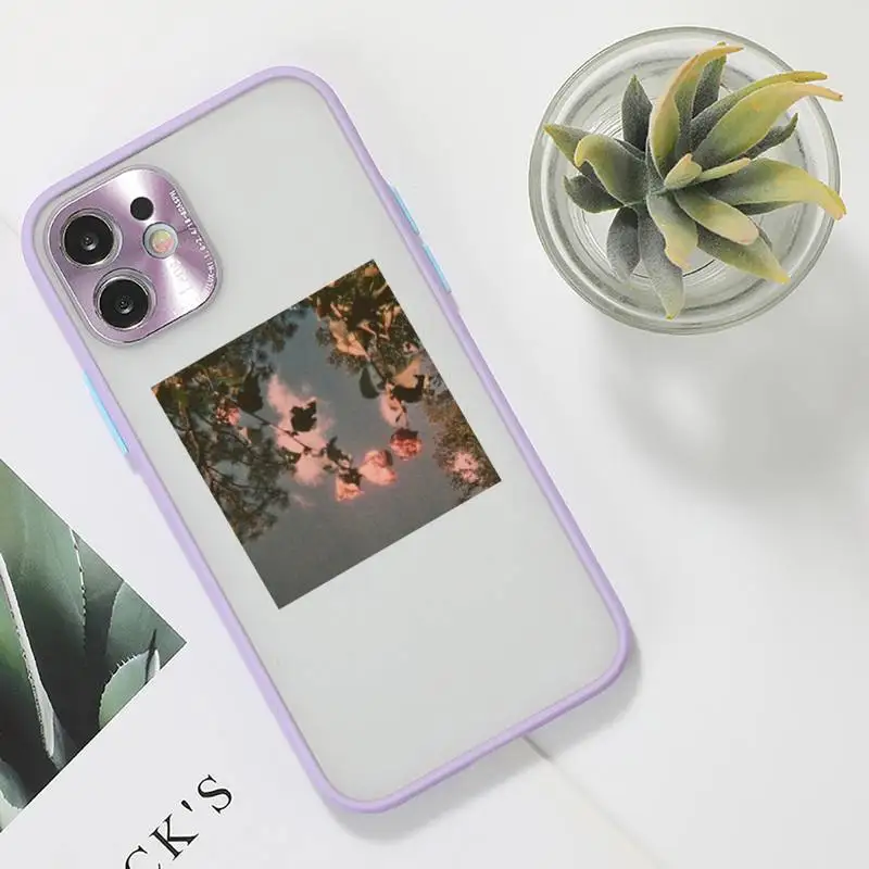 

flower Phone Case For iPhone 12 11 Mini Pro XR XS Max 7 8 Plus X Matte transparent Purple Back Cover