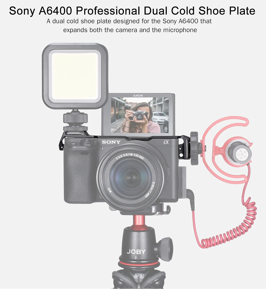 UURig двойной Холодный башмак пластина для sony A6400 кронштейн двойной накладной внешний микрофон светодиодный свет для студийной видеосъемки аксессуары