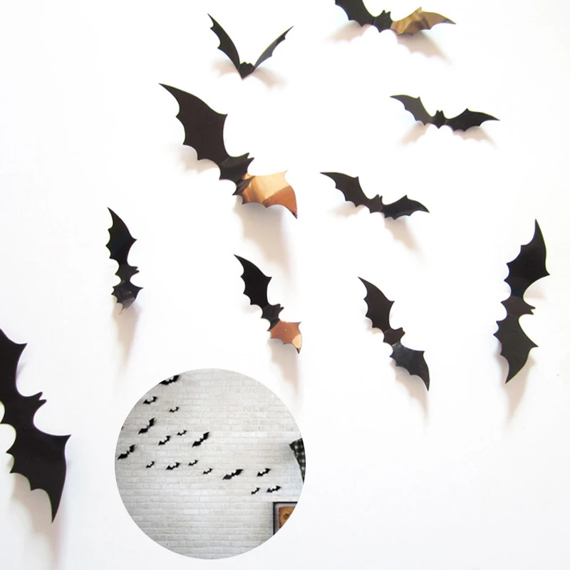 

12/60 шт., 3D наклейки на стену «летучая мышь»