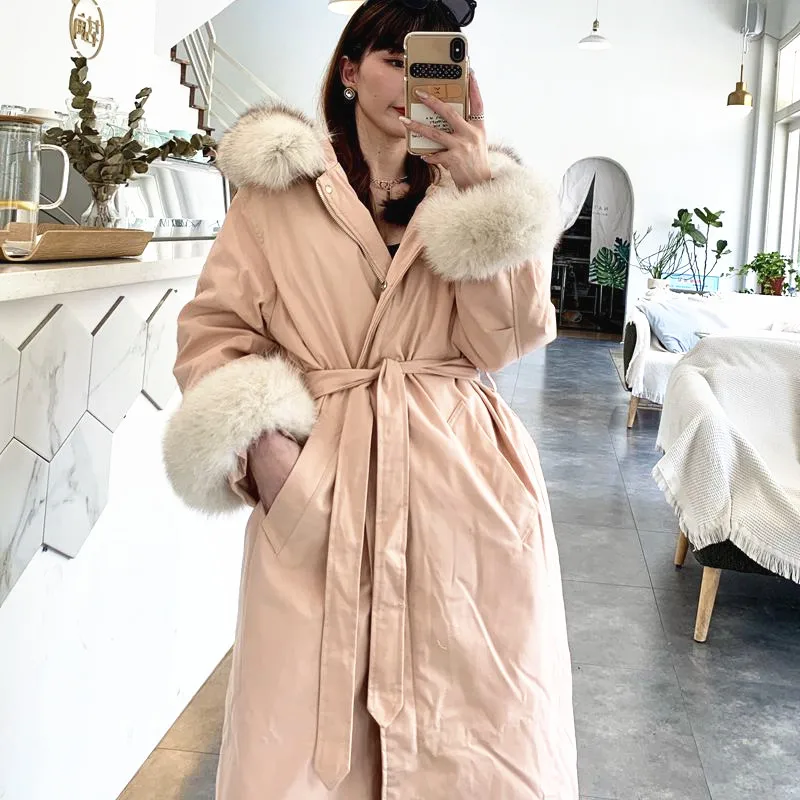 

Женское однотонное плотное хлопковое пальто, женское повседневное теплое пальто с эполетами, длинный Тренч с капюшоном и меховым рукавом ...