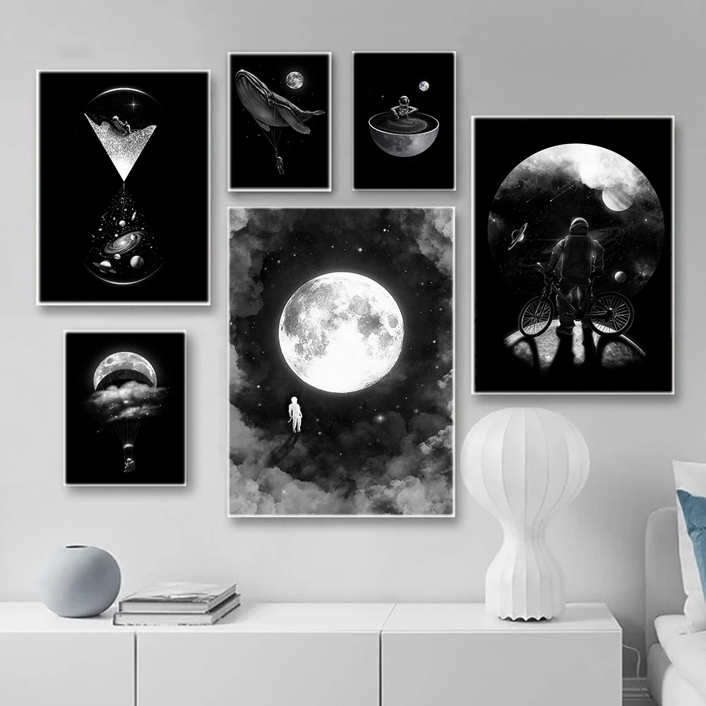 

Space Astronaut Poster Fantasy Earth Moon Planet Canvas Painting Modern Wall Art Picture For Living Room Room Home Decoration