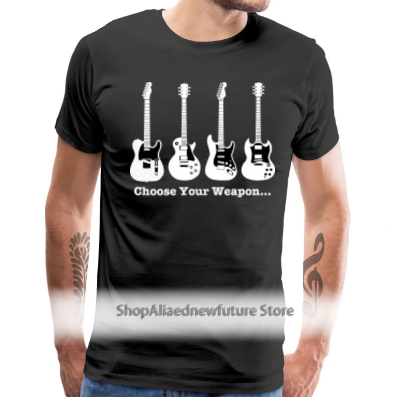 

Choose Your Weapon T-shirt Men Band Tees Electric Guitar Print Tops T Shirt Simple Hip Hop Streetwear 100% Cotton Fabric Camisa