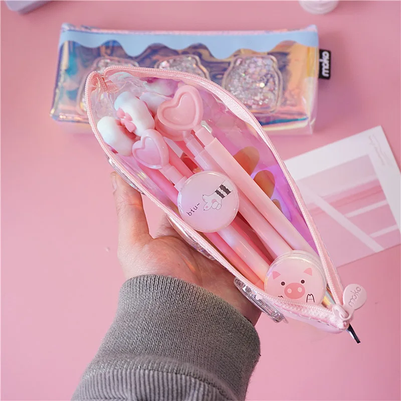 Милый чехол для карандашей с лазером креативный молочной ручки прозрачная