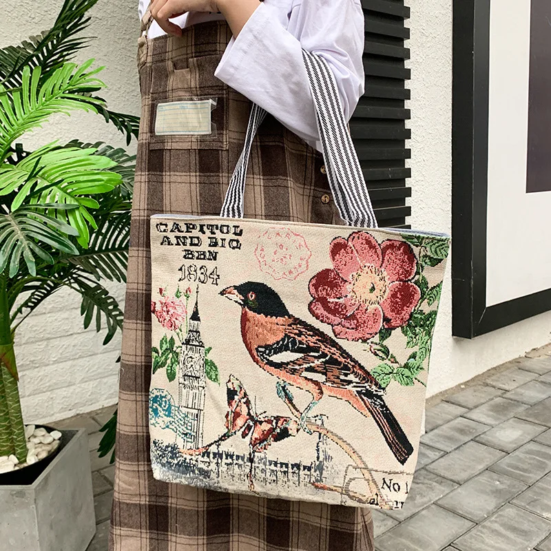 

Women Canvas Tote Handbag 2021 New Fashion Cartoon Print Shoulder Bags Zipper Messenger Bag Daily Shopping Handbag School Bag
