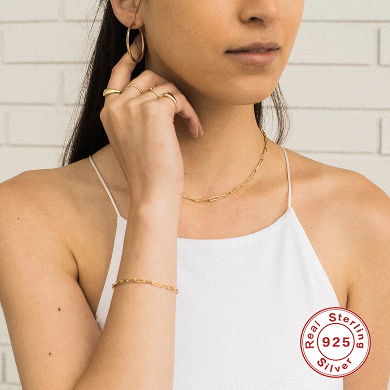 

Boako 925 Sterling Silver Bracelets Fashion New Simple Ins Style Paper Clip Charm Hoop Bracelet For Women Pulseras Mujer 2020