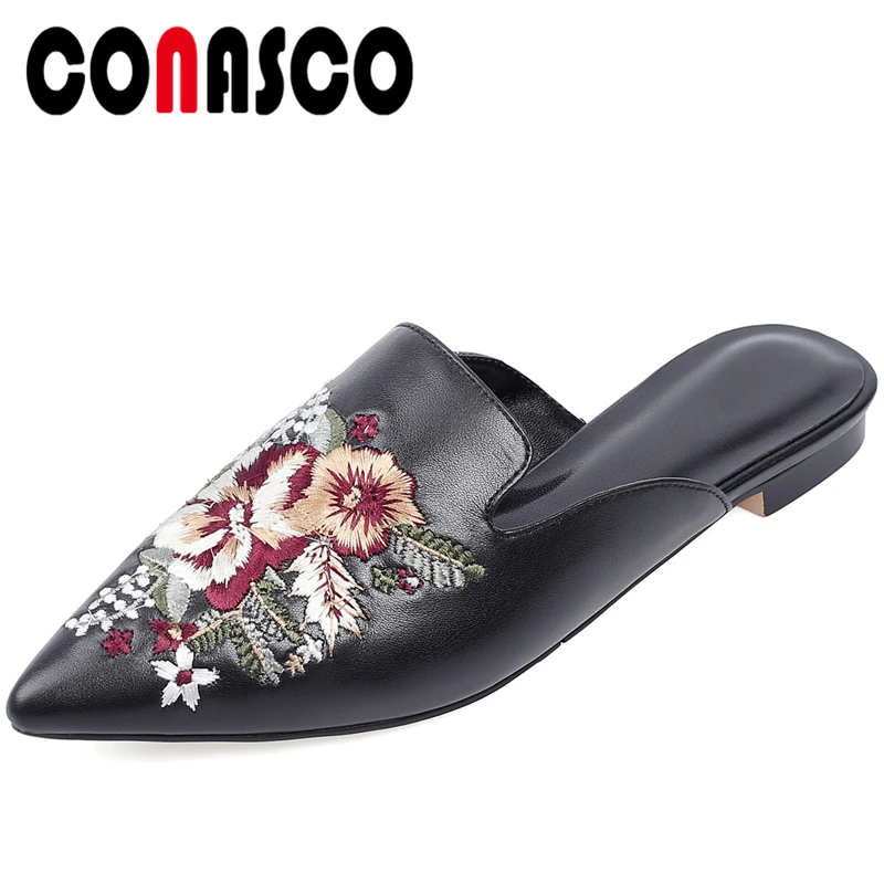 CONASCO/женские босоножки Шлепанцы без задника Модная обувь из натуральной кожи с