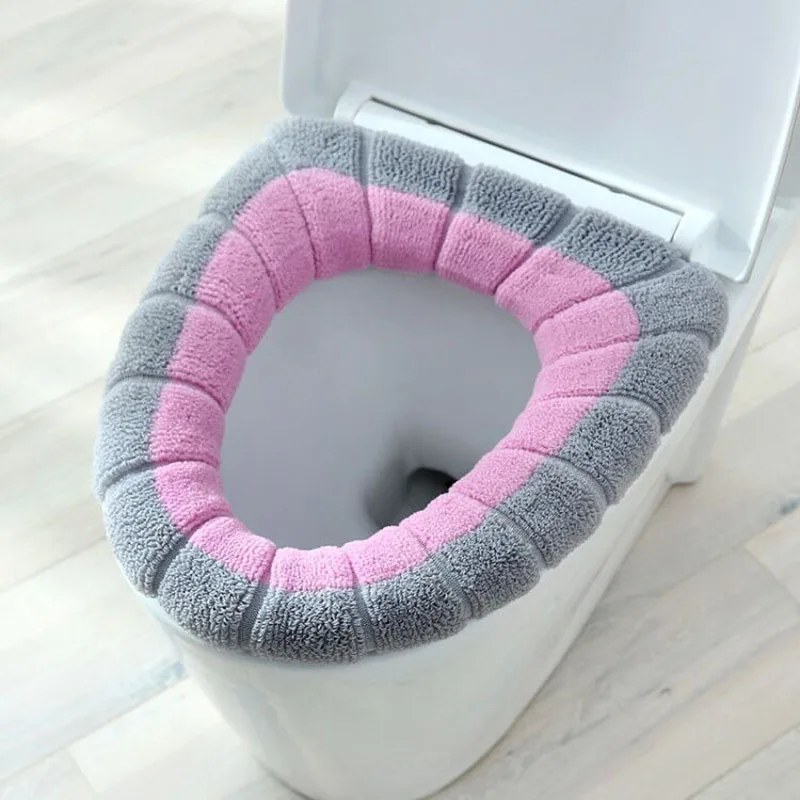 

1Pcs Home Decor Keep Warm O-shape Bathroom Accessories Toilet Seat Cover Pumpkin Pattern Knitting Double Color Toilet Seat Mat