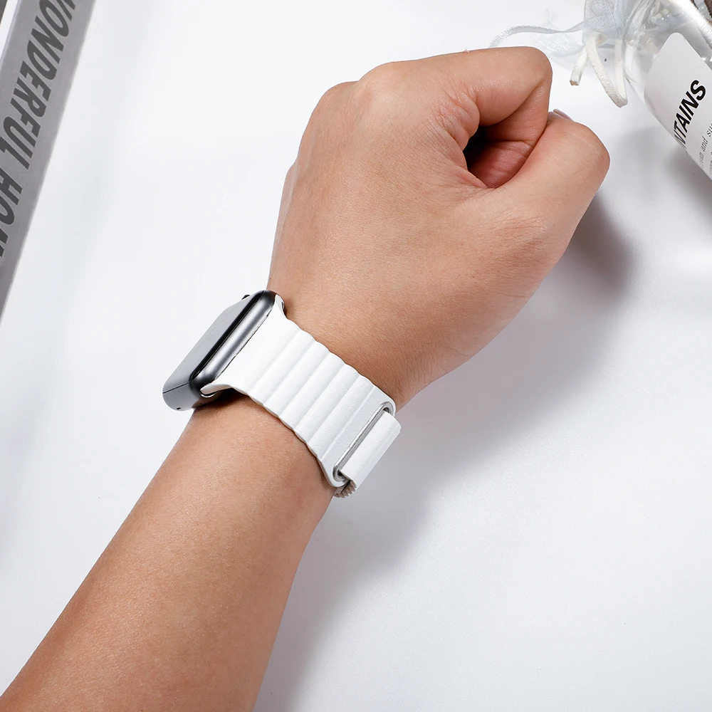 Ремешок из натуральной кожи для apple watch 4 5 полоса 44 мм 42 40 38 кожаный магнитный