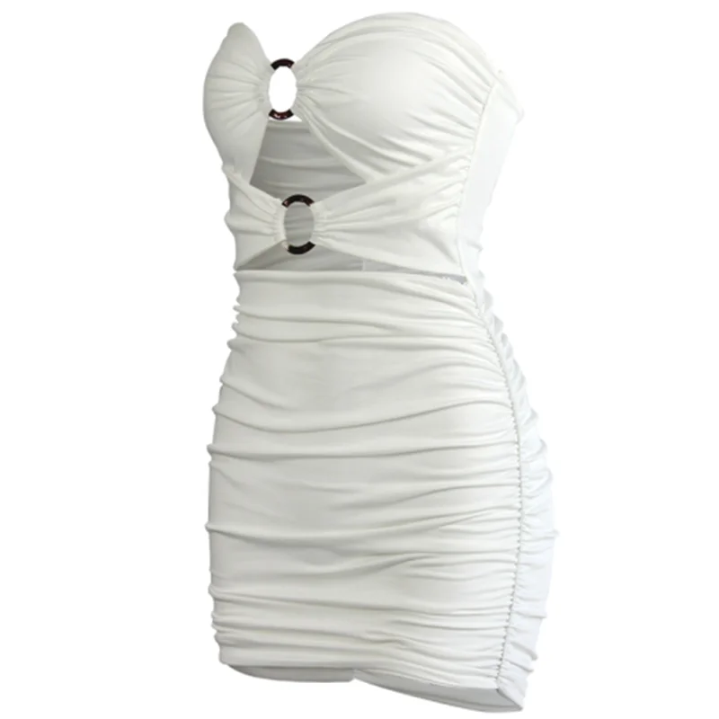 

Sexy Slim Hollow Out Sleeveless Dress Women Bodycon Party Package hip Short Mini Dress 2020 New Strapless White Dresses Vestidos