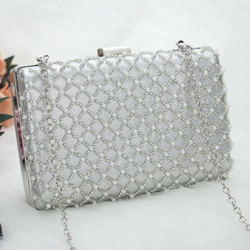 

YoReAi Pearl Women Party Handbag Fashion Women Evening Bags Beaded Clutch Wedding Purse Shoulder Bag Lady Cell Phone Purse