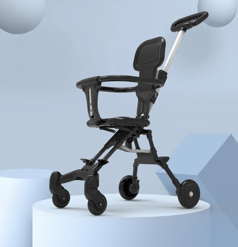 The baby stroller is light and foldable, and the four-wheeled baby stroller is two-way high landscape