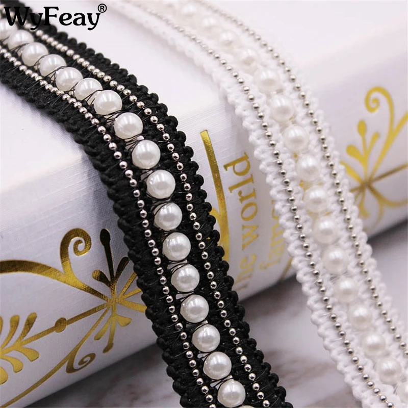 1 ярдов/партия белый/черный жемчуг отделка бисером кружево лента ткань кружевной