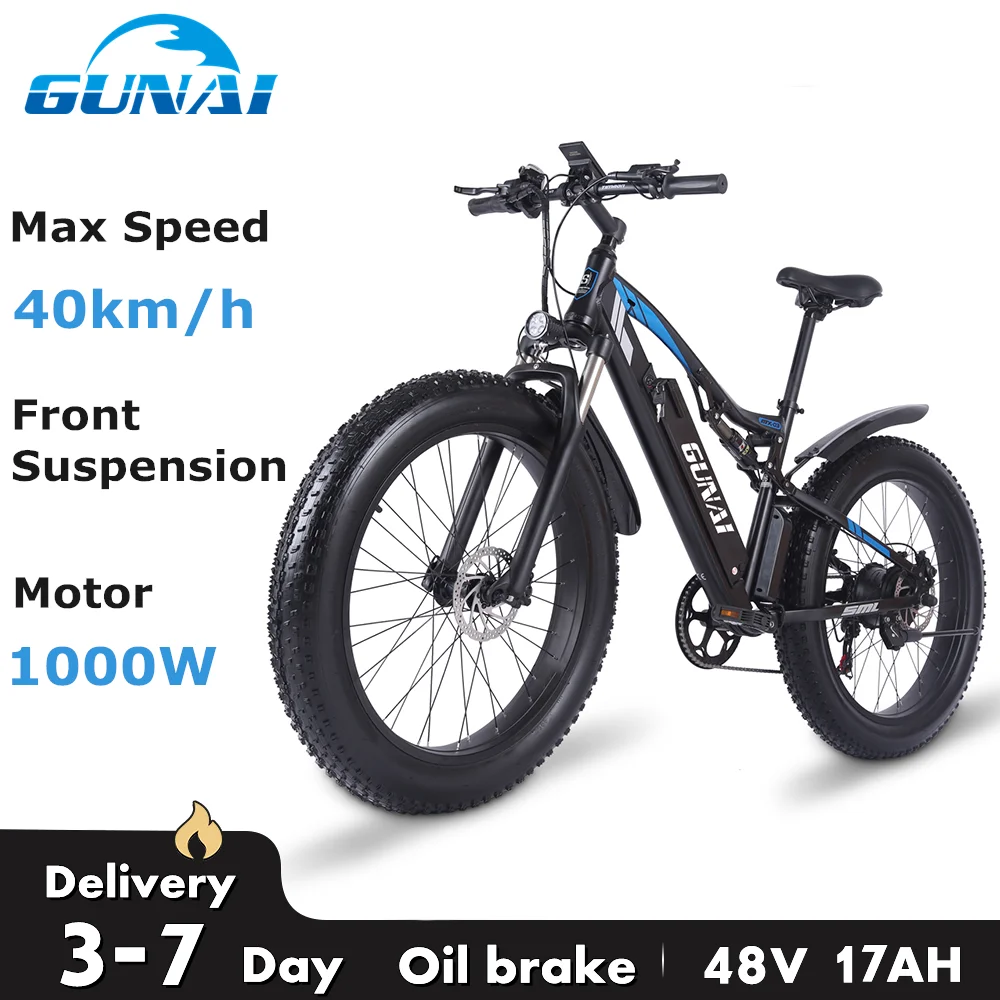 GUNAI Electric Bicycle 26 Inch Fat Tyre Mountain EBike 48 V Snow Bike Removable Lithium-Ion Battery with Hydraulic Disc Brakes
