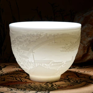Chinese Wind Large White Porcelain Suet Jade Porcelain Cups Ceramic Relief Master Tea Cups Tea Set Ceramic Tea Cup