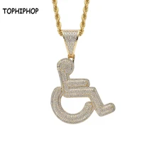 tophiphop new european and american men necklace wheelchair disabled logo pendant personalized creative zircon hip hop jewelry