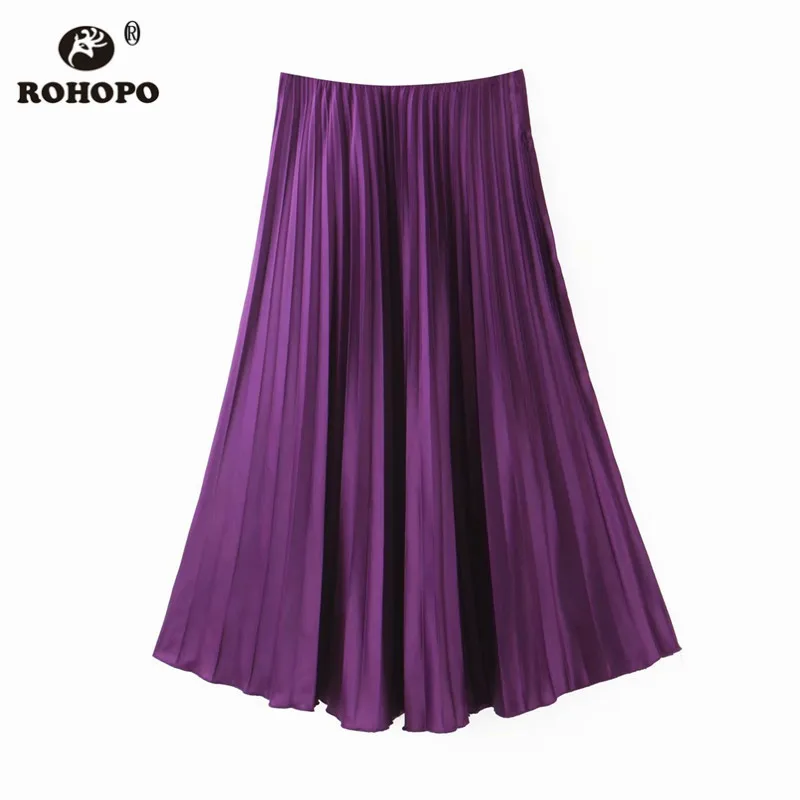 ROHOPO плиссированная фиолетовая юбка миди с завышенной талией Женская Весенняя
