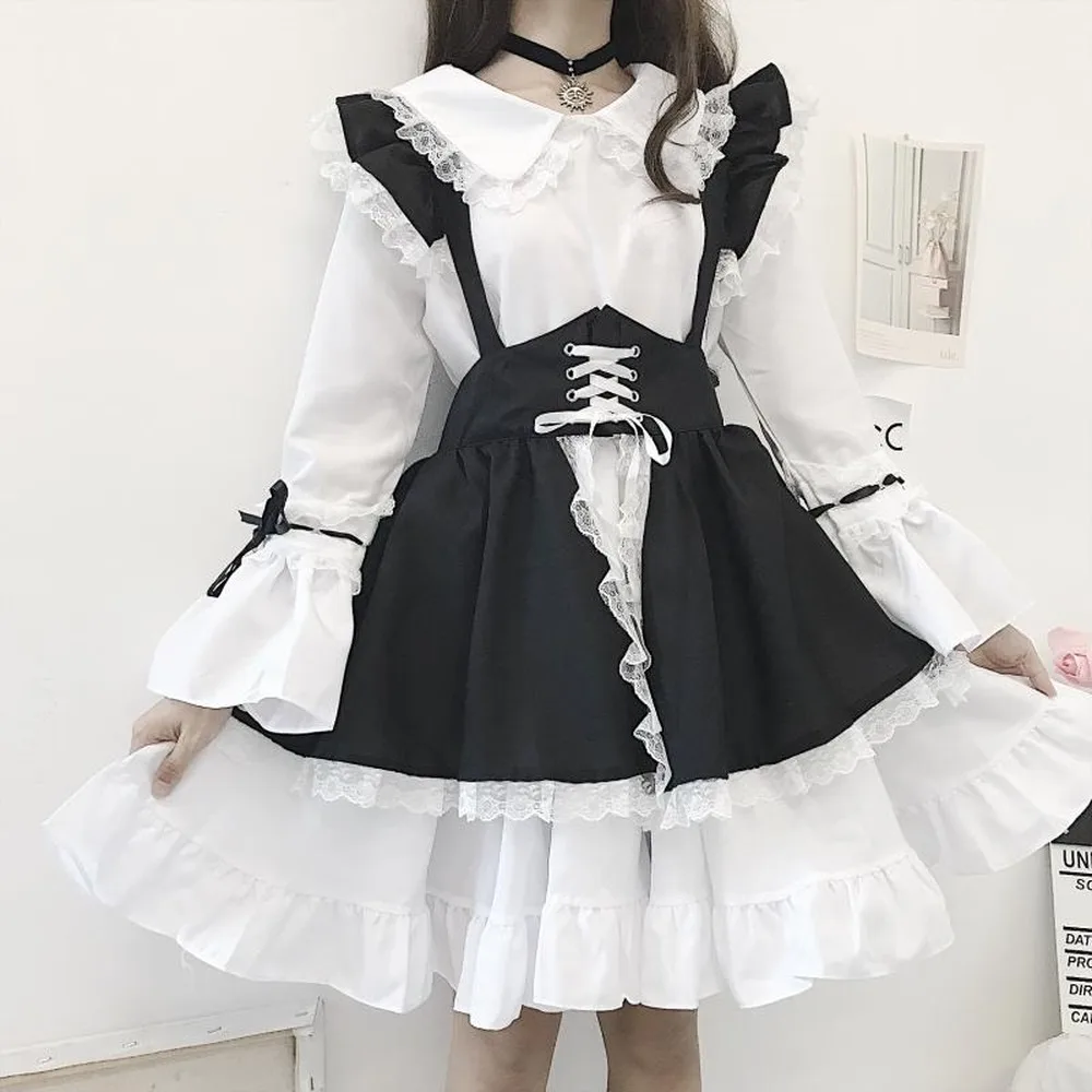 

New Black&white gothic style maid costume Lolita dress cute Japanese costume fiesta de noc party dress vestidos