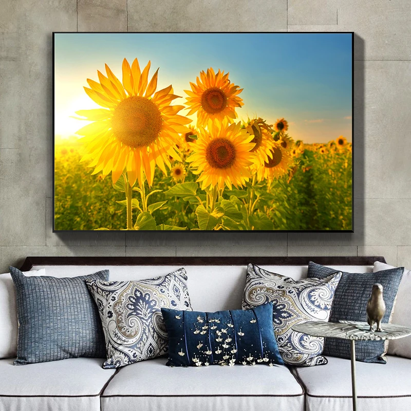 

Nordic Flower Field Sunflower Canvas Painting Wall Art Landscape Posters and Prints Pictures for Living Room EntranceDecoration