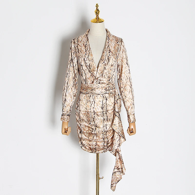 Женская юбка наборы с длинным рукавом змеиная блузка и асимметричная рюшами