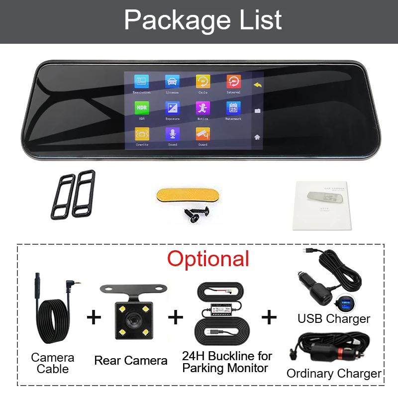 New 5 Inch Car Rearview Mirror Touch Screen For Auto Recorder 1080P FHD Night Vision DVR Dash Camera Dual Lens | Автомобили и