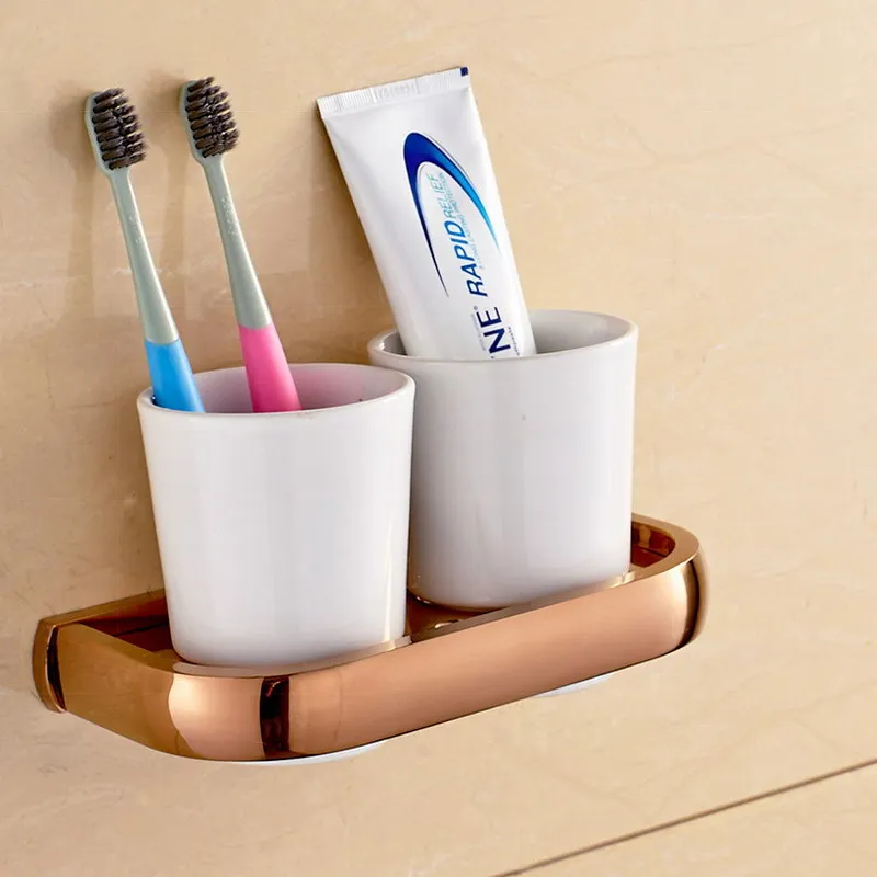 Cup Tumbler Holder Розовое золото, латунные Квадратные аксессуары для ванной комнаты, вешалка для полотенец, держатель для туалетной бумаги, держатель для зубной щетки, аксессуары для ванной комнаты Kxz010 - Цвет: Cup Tumbler Holder