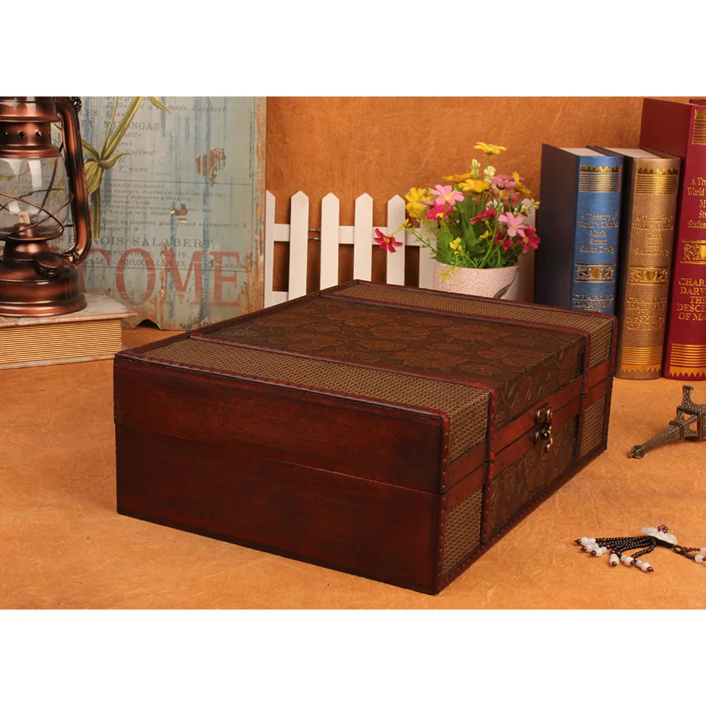

Vintage Desktop Storage Boxes Wooden Books Storage Case Jewelry Container Large Sundries Document Box without Lock (Chinese Styl
