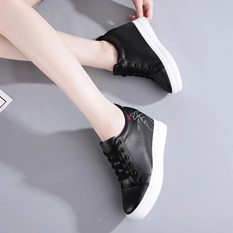

Women Casual Shoes Platform Trainers White Shoes Lace-up Autumn Wedges Breathable Woman Height Increasing Shoes
