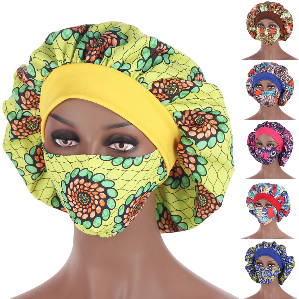

Multicolor Nightcap Fashion Hat Suit Headbands Hijabs Headscarf Cap WIth Mask Women's Headwear Turban Bonnets Night Sleep Cap