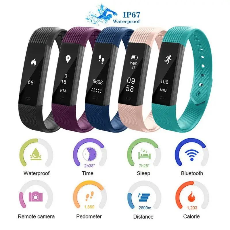 

115 Smart Bracelet Fitness Tracker Smart Wristband Pedometer Compatible Smartband Waterproof Sleep Monitor Wrist Watch