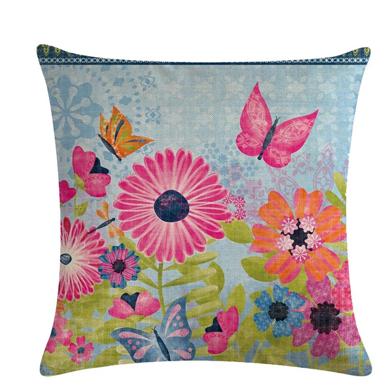 Butterfly Flower Bird Spring Pattern Pillow Cover Cushions For Sofa Oil Painting Pillowcase Case On The Art Throw Pillows | Дом и сад