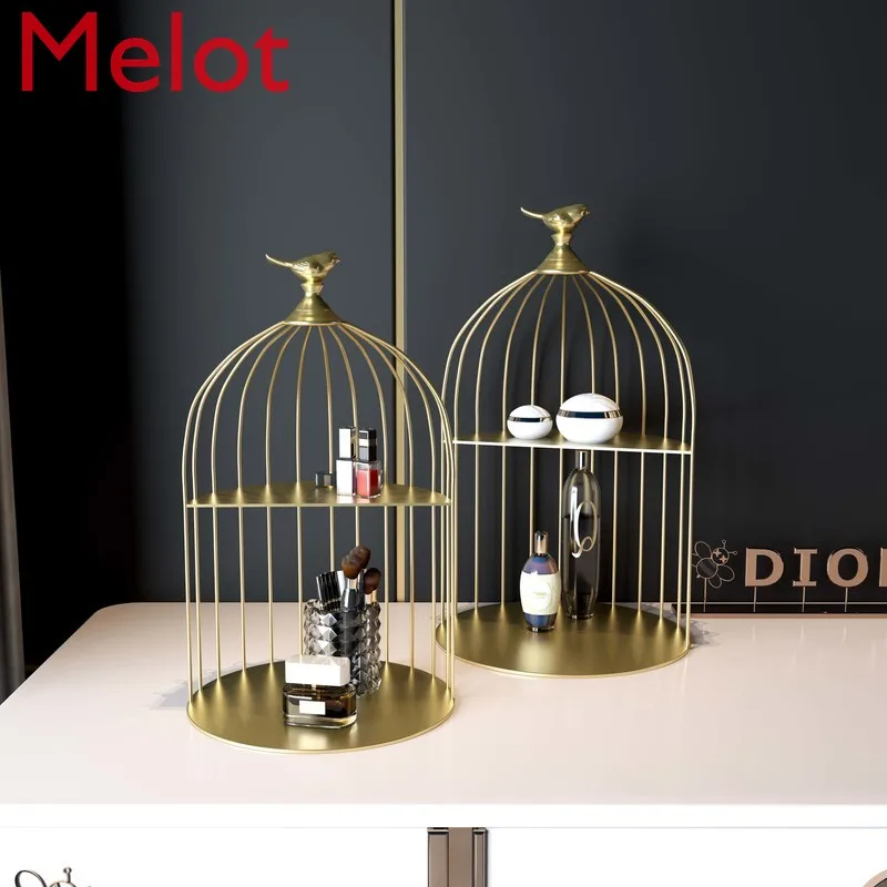 

European High-End Bird Cage Desktop Storage Rack Cosmetics Storage Box Simple Bedroom Decoration Dressing Table Display Shelf