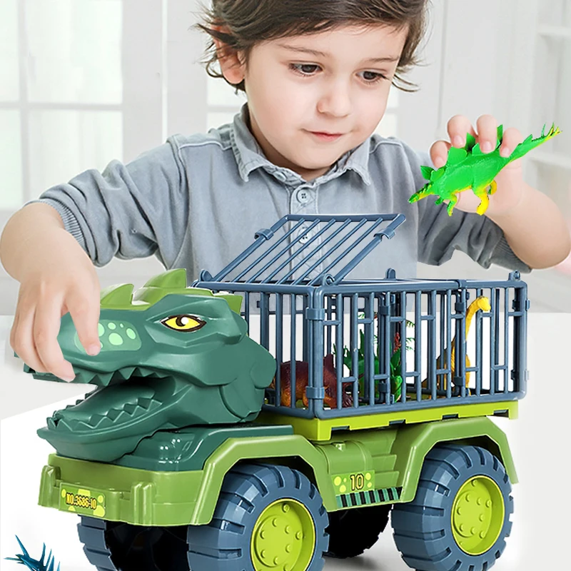 Truck Dinosaur Transport Car Carrier Truck with Dinosaur Toys Friction Powered Cars Dino Car Playset Toys for Kids Boys Grils
