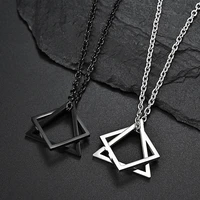 square triangle interlocking pendant necklace male simple trendy stainless geometric necklaces for men women jewelry accessories
