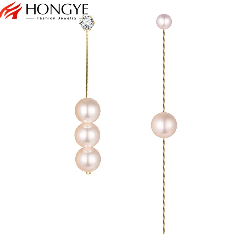 

HONGYE Irregular Ball Simulated Pearl Zircon Link Chain Asymmetric Drop Earring For Female Charm Girl Party Weeding Punk Gift