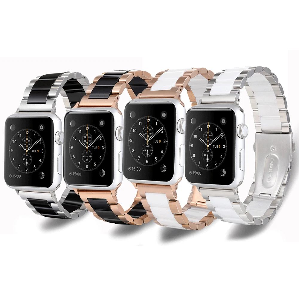 Compatible for Apple Watch S8 metal band strap 41/45MM44/40/38/42MM Series 7/SE6/5/4/3/2/1 Stainless Steel Ceramics band strap