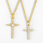 FLOLA маленькое ожерелье с подвеской-крестом для женщин женское ожерелье с крестом с микро-закрепкой CZ Ювелирные изделия Круз colgante nker24