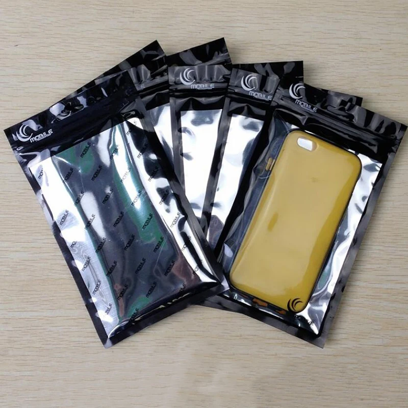 

1000pcs/lot 11*20cm black transparent Aluminum Foil Retail Package Bags Packing Bag for Iphone 8 7 6s Mobile Phone case cover