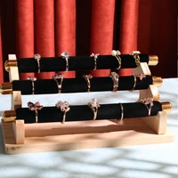 luxurious wooden velvet 3 layers rings bracelets storage handmade diy jewelry display stand makeup organzier ring box wholesale