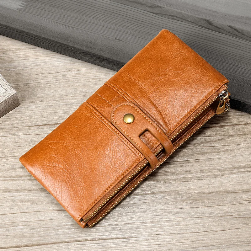 

2020Winter European and American Leather Women's Wallets Long Paragraph Clutch Bag Top Layer Leather Multi-Function Men's Wallet