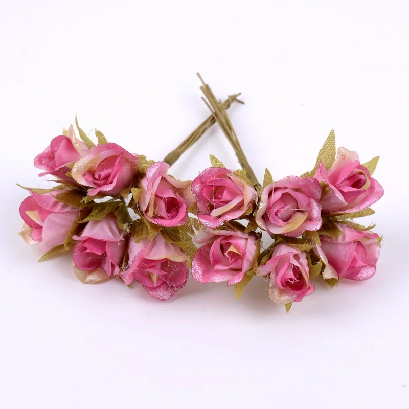 

6pcs/lot Roses Artificial Flower Bouquet Fake Flowers DIY Wedding Bride Decoration DIY Wreath Box Gift Home Party Decor Craft